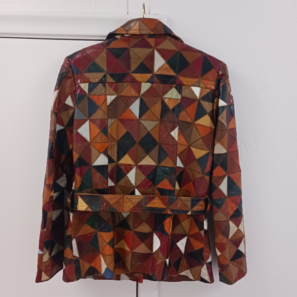 Multicolor Patchwork Leather Jacket - image 5